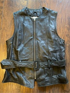 Mixit Black Leather Zip-Front Belted Vest